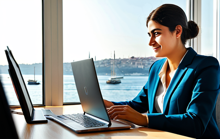 Modern Istanbul Office**

"A young professional wearing a stylish but modest iş kıyafeti (business attire), working on a laptop in a bright, modern office overlooking the Bosphorus in Istanbul. Sunlight streams through the large windows. The office is decorated with contemporary Turkish art. She has a warm, approachable expression. Perfect anatomy, correct proportions, well-formed hands, proper finger count, natural body proportions, fully clothed, appropriate content, safe for work, professional, family-friendly, high quality."

**