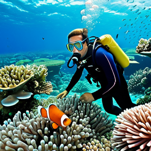 키리바시 바닷속 생태계 - Coral Reef Scene**

"A vibrant coral reef in Kiribati, teeming with colorful fish like clownfish swi...