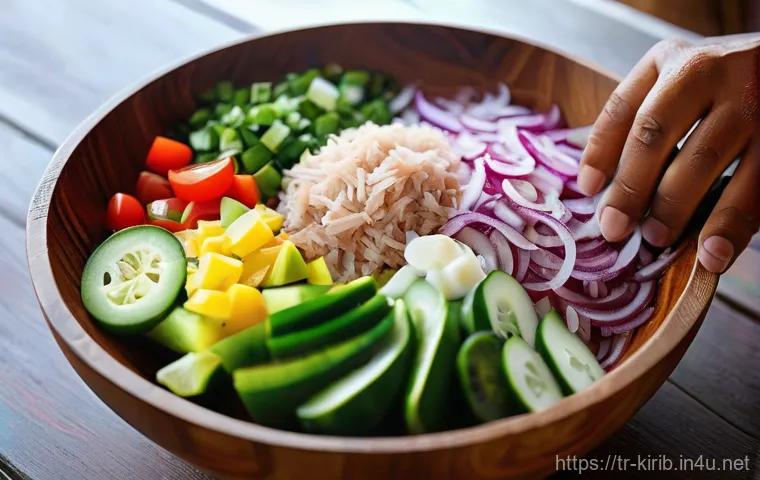키리바시 원주민 요리법 - **"A vibrant and healthy Kiribati 'Ika Mata' preparation.** The image shows a close-up of a person's...