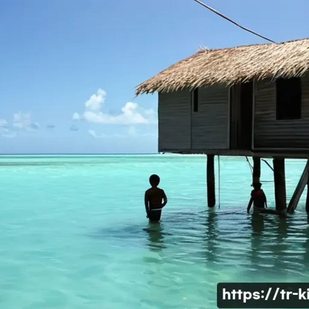 키리바시 국제 원조 역사 - **Prompt:** A poignant yet resilient scene depicting the impact of rising sea levels in Kiribati. In...